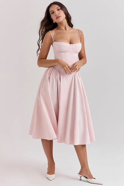 Women corset midi dress, back view