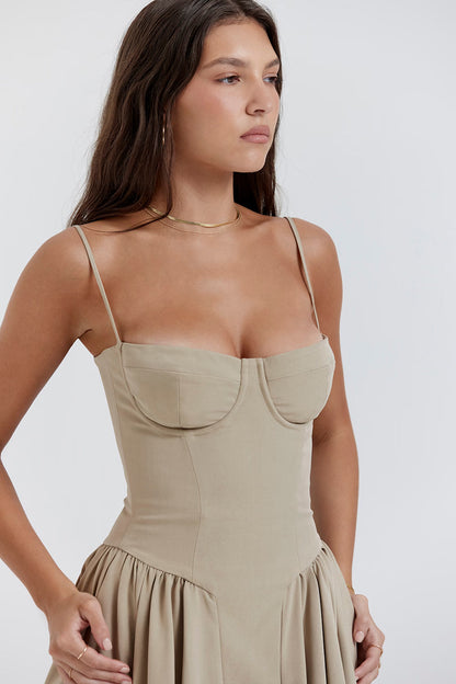 Women corset midi dress, detail close-up