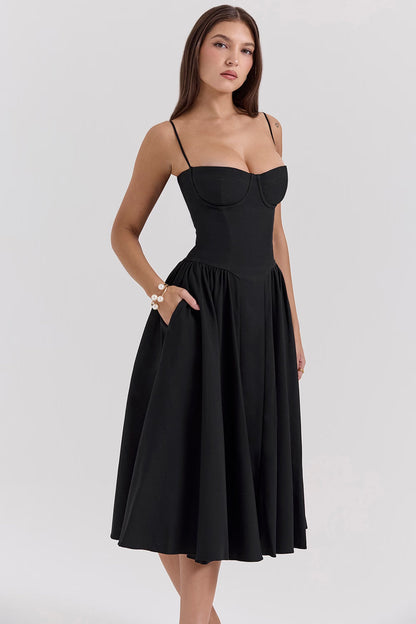 Women corset midi dress, back view