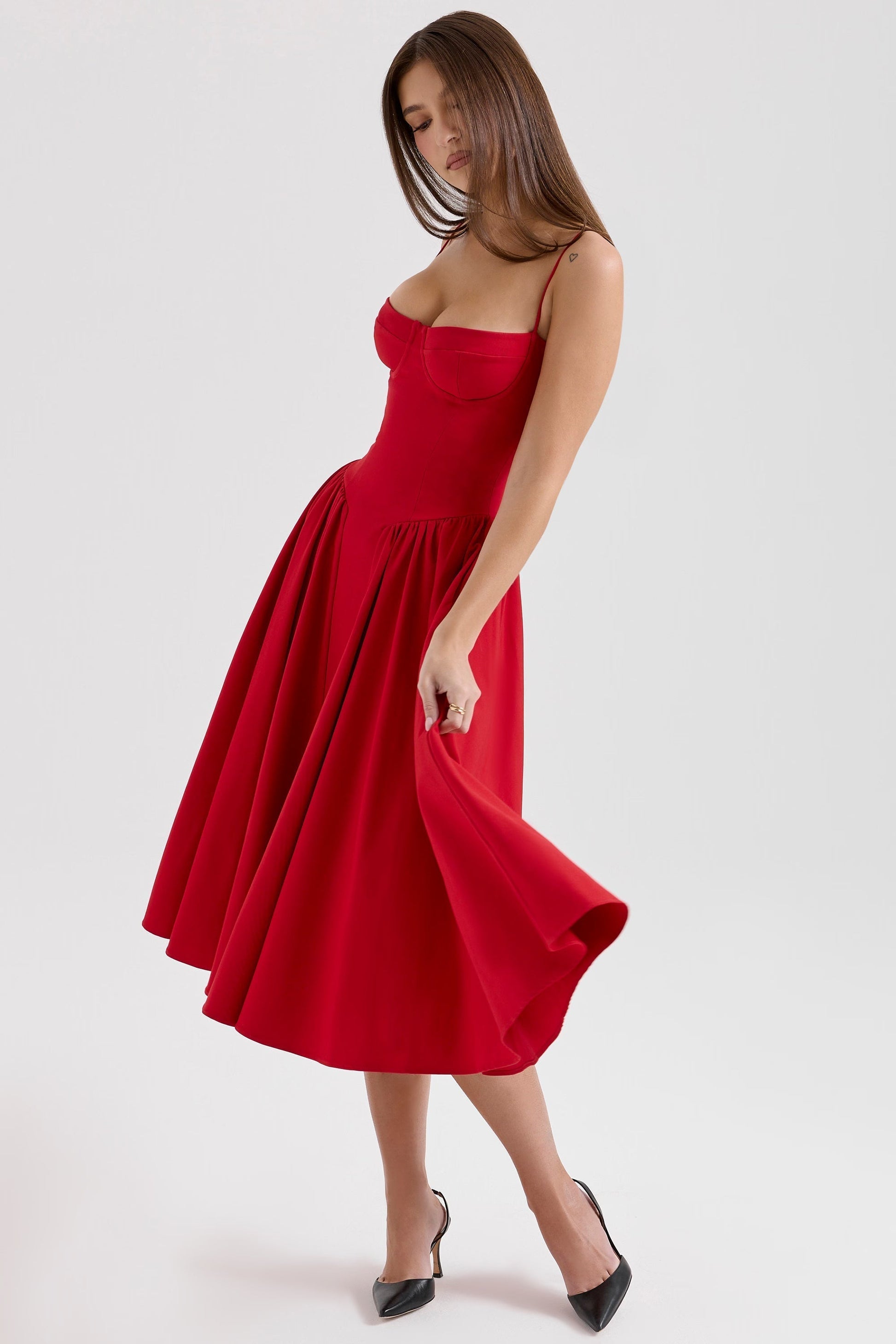 Women corset midi dress, detail close-up