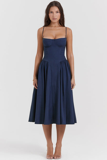 Women corset midi dress, back view