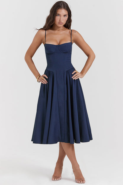 Women corset midi dress, detail close-up