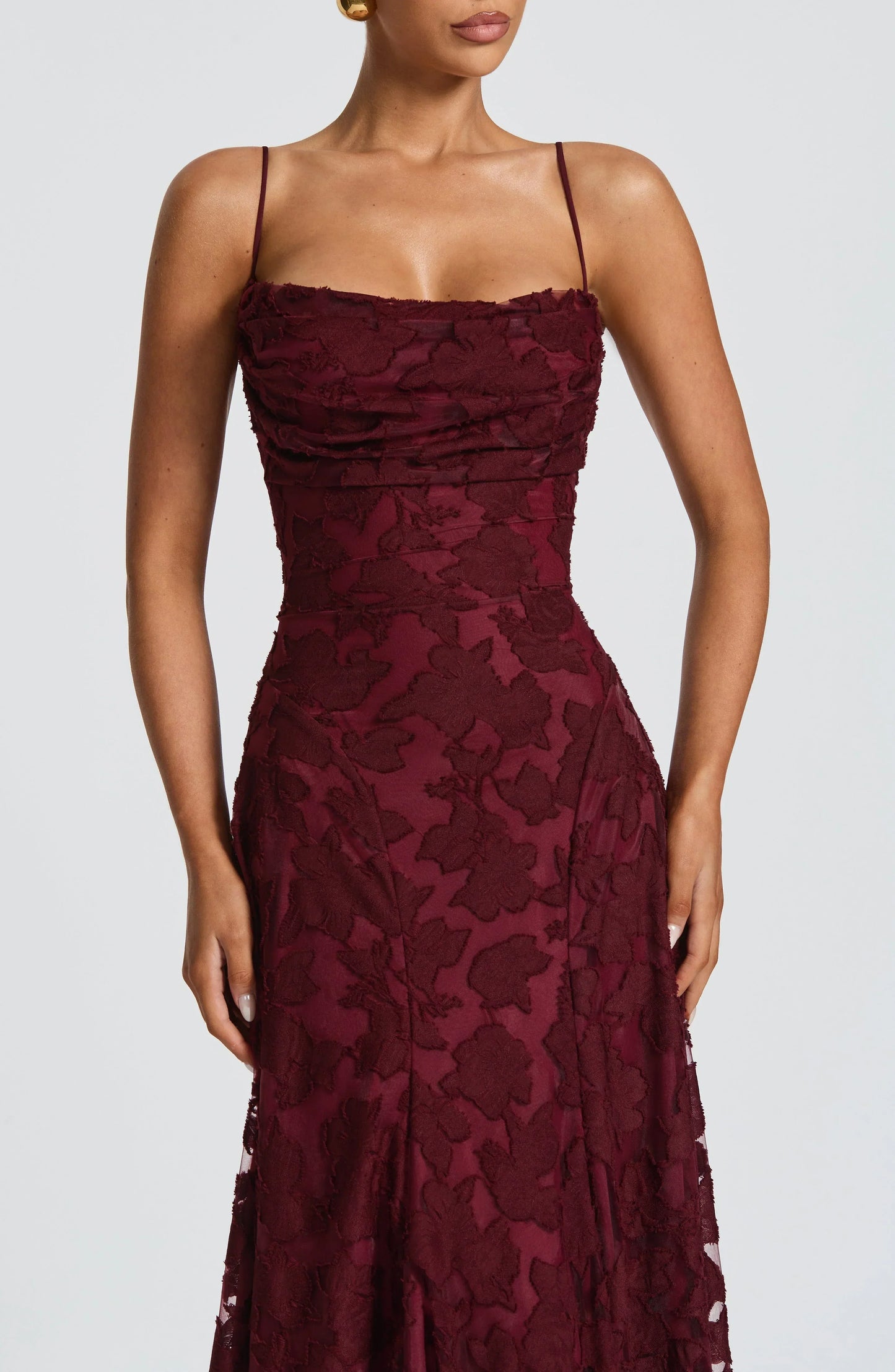Women cowl maxi dress, back view