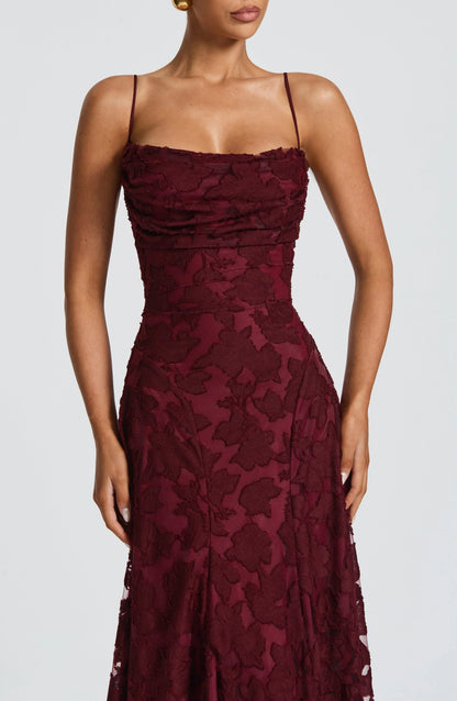 Women cowl maxi dress, back view