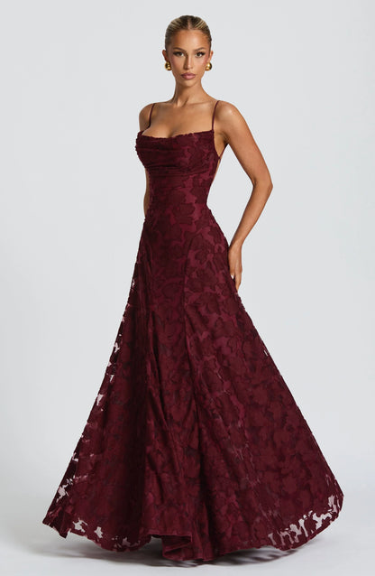Women cowl maxi dress, side view