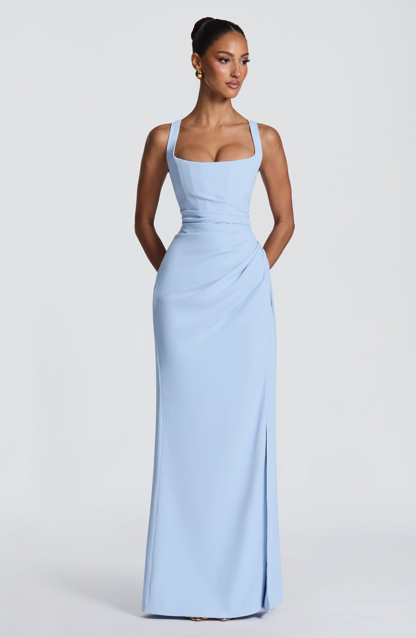 Women square neck maxi dress, back view