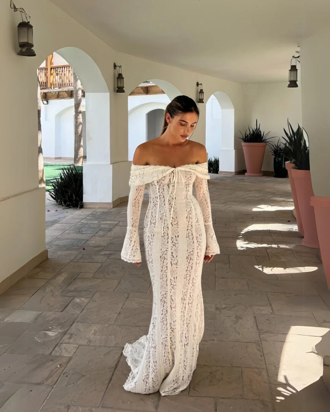 Lucy Lace Maxi Dress in White