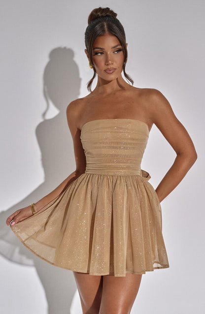 Madeline Strapless Mini Dress in Gold