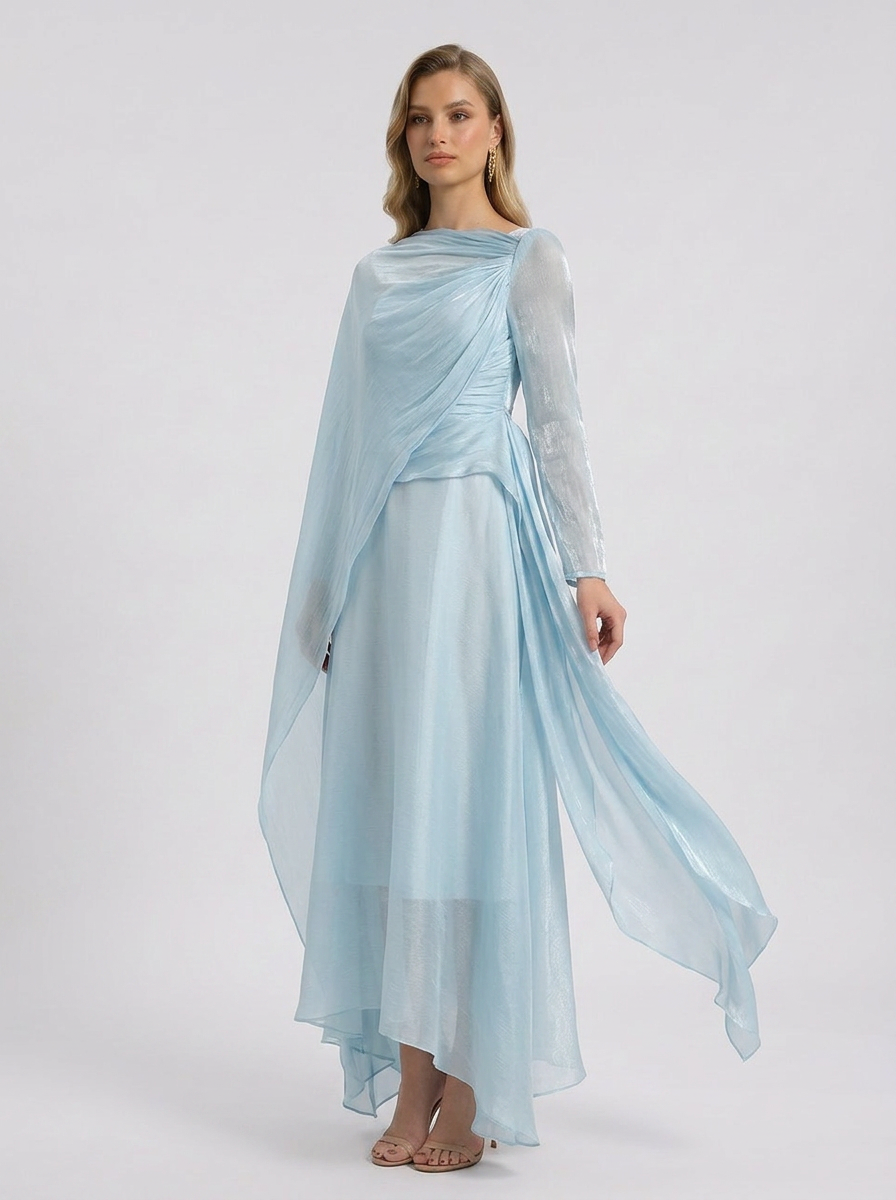 Madelyn Draped Maxi Dress in Blue