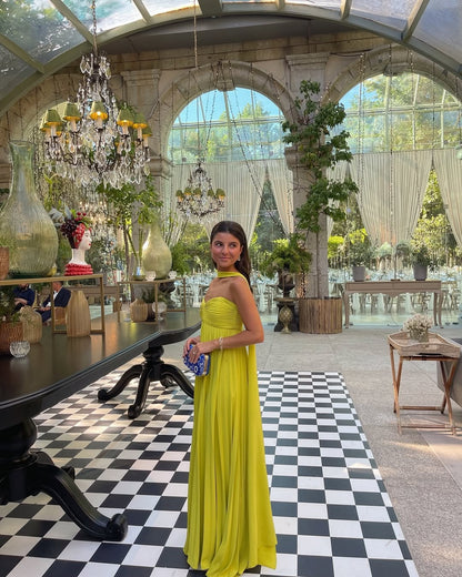 Makayla Pleated Maxi Dress in Yellow