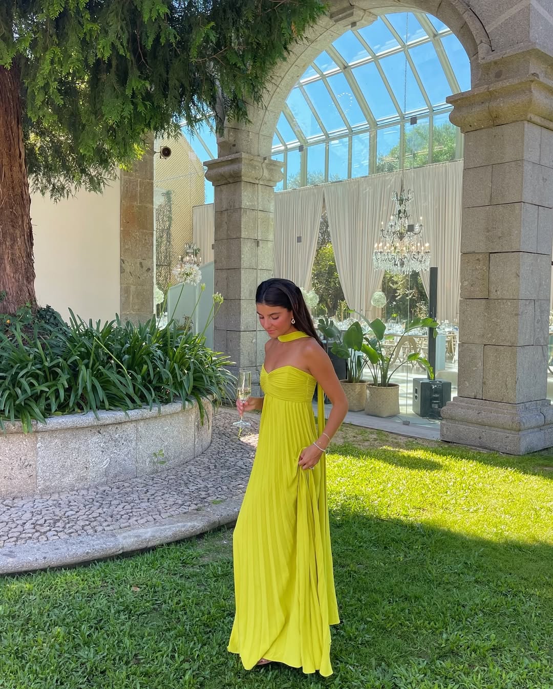 Makayla Pleated Maxi Dress in Yellow