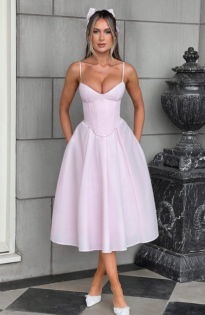 Women corset midi dress, back view