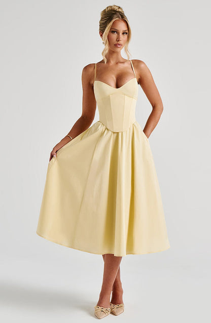 Women corset midi dress, back view