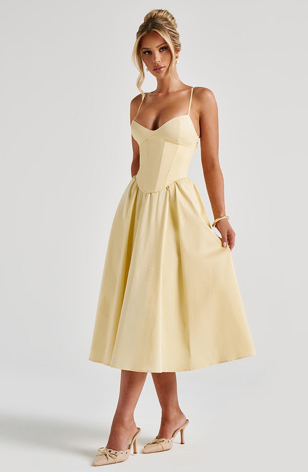Women corset midi dress, side view
