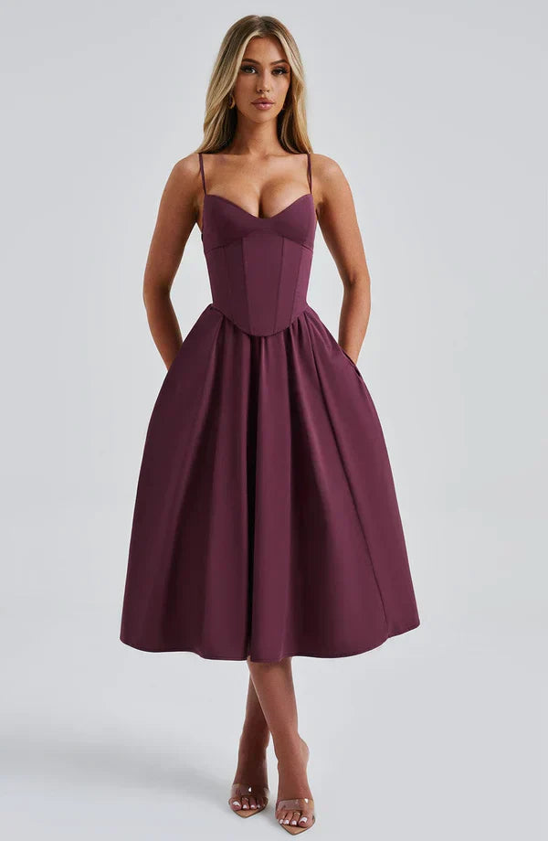 Women corset midi dress, detail close-up