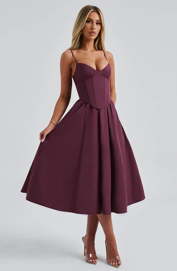 Women corset midi dress, side view