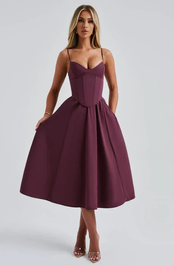Women corset midi dress, detail close-up