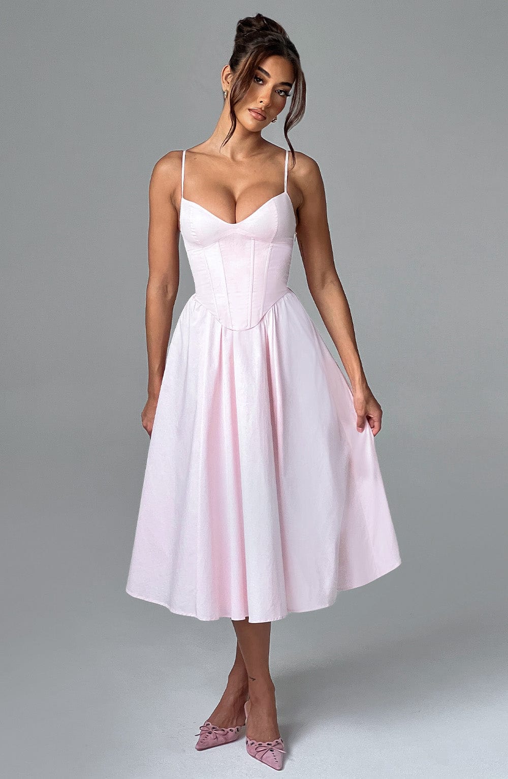 Women corset midi dress, detail close-up
