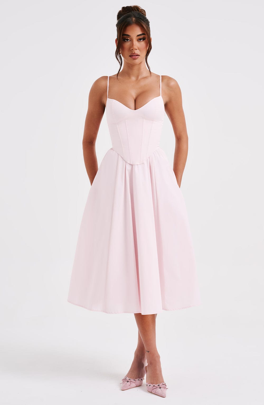 Women corset midi dress, back view