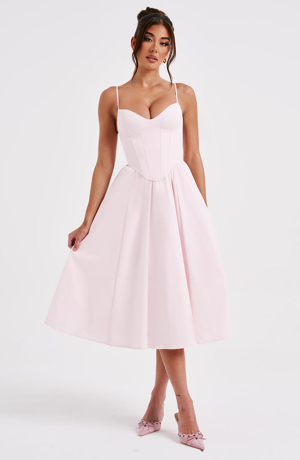 Women corset midi dress, side view