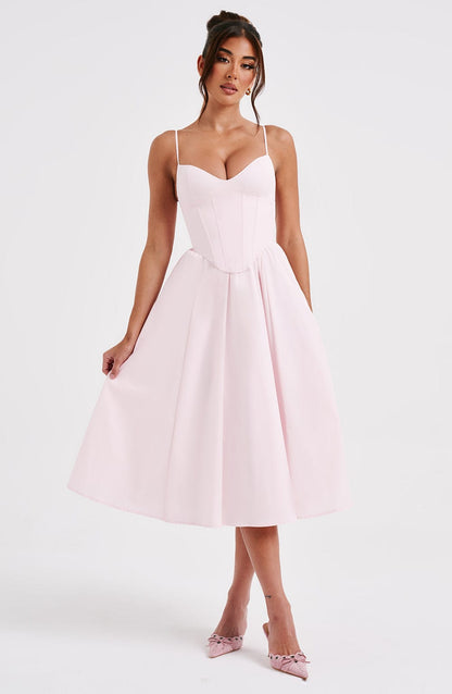Women corset midi dress, side view