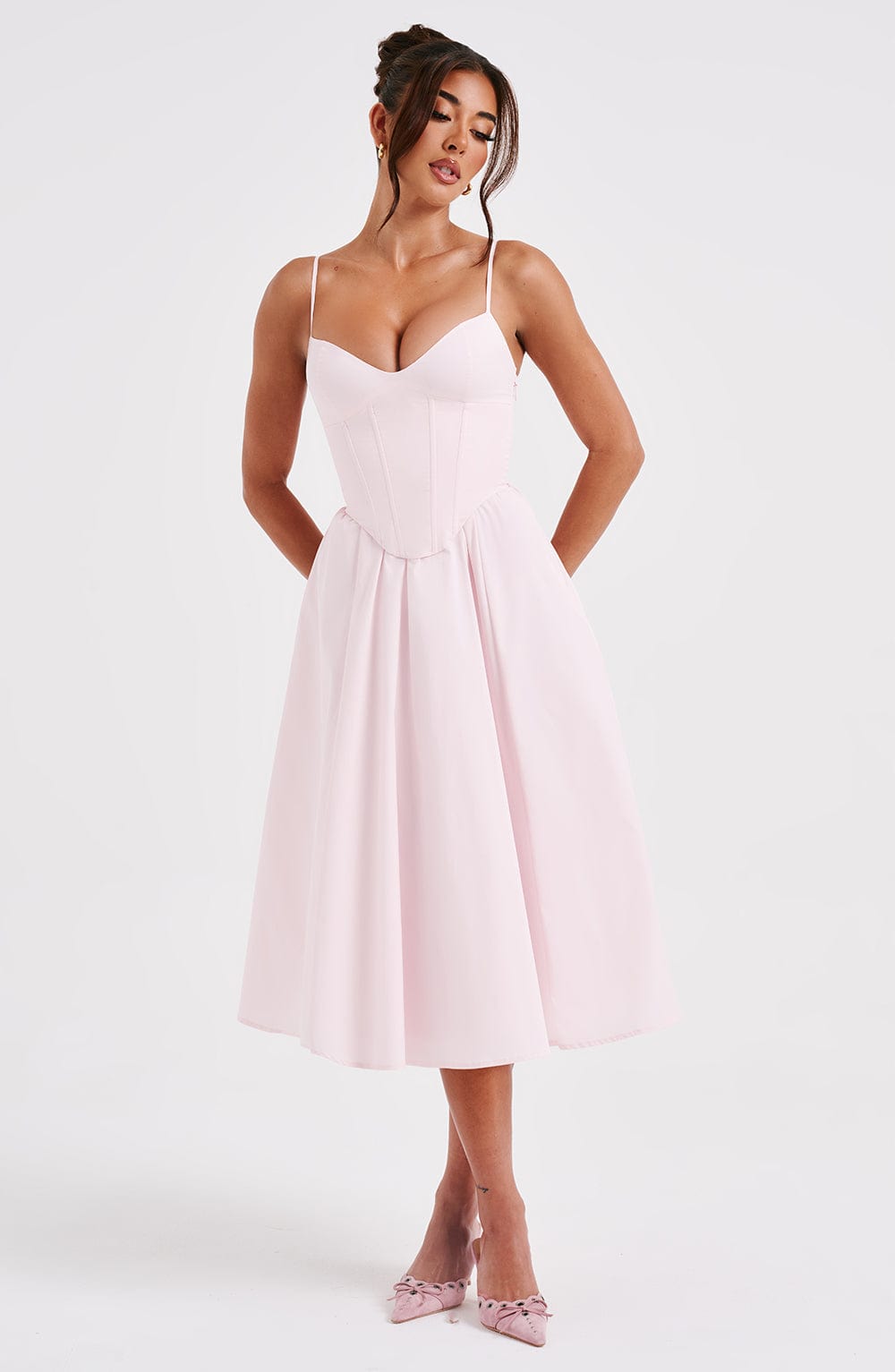 Women corset midi dress, detail close-up