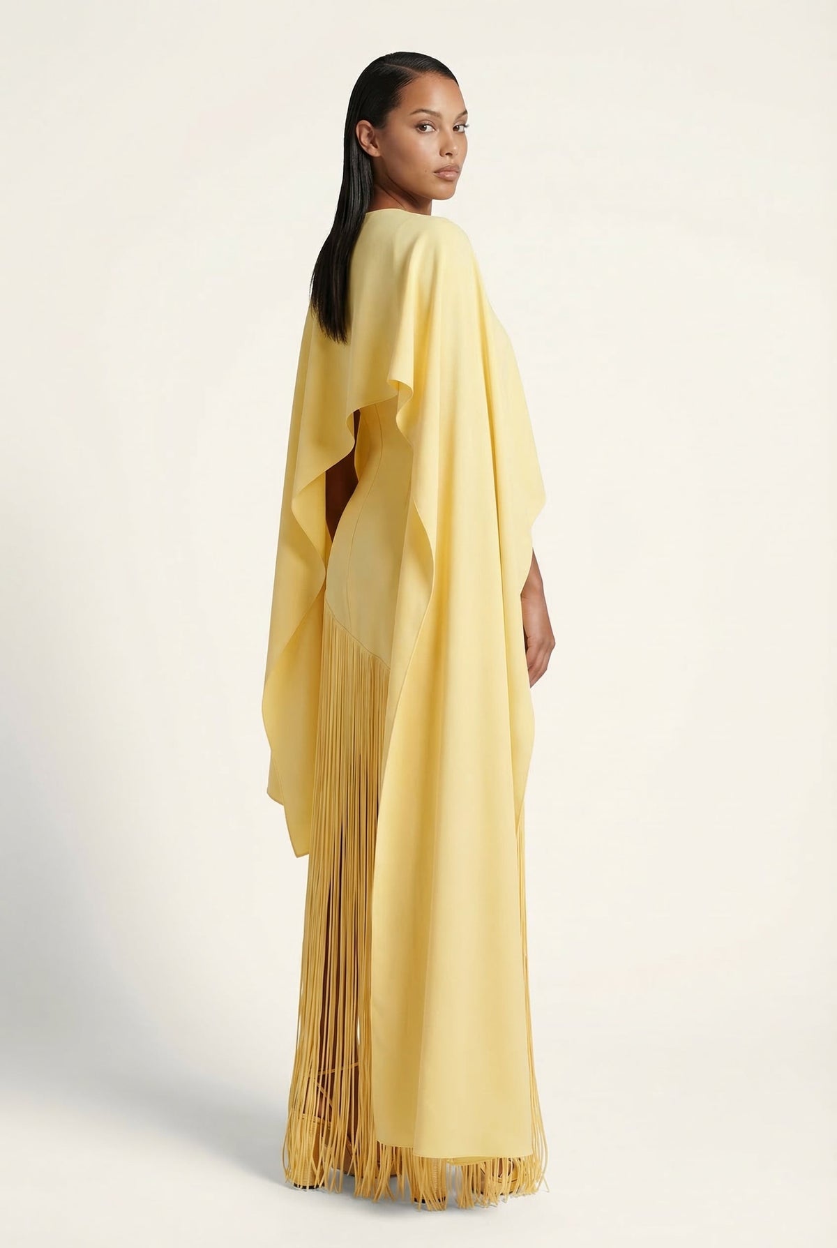 Mariah Sleeve Fringe Cape in Yellow