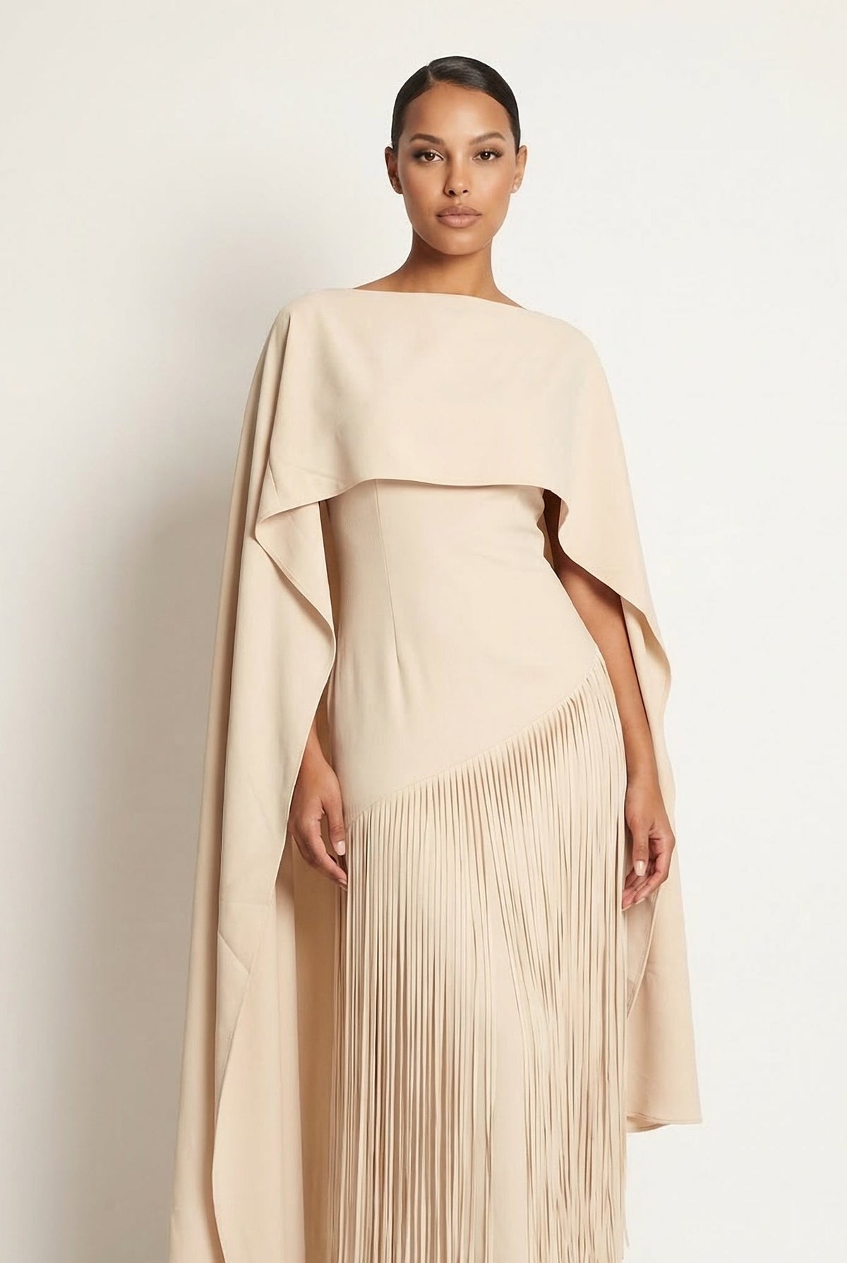 Mariah Sleeve Fringe Cape in Yellow
