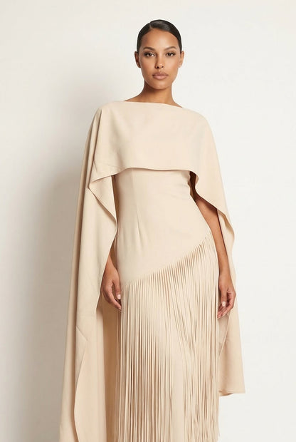 Mariah Sleeve Fringe Cape in Yellow