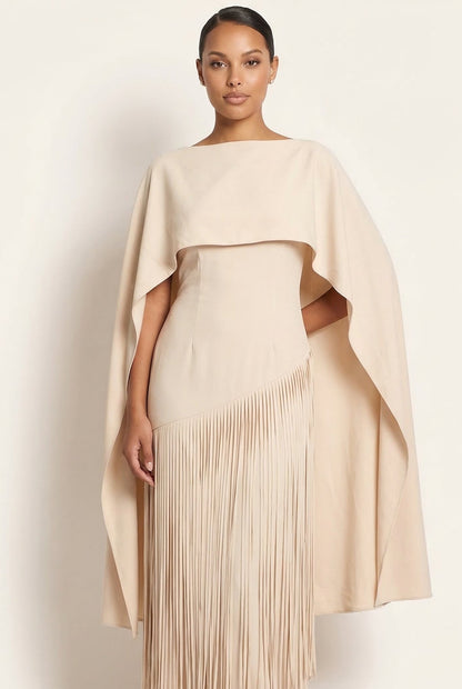 Mariah Sleeve Fringe Cape in Yellow