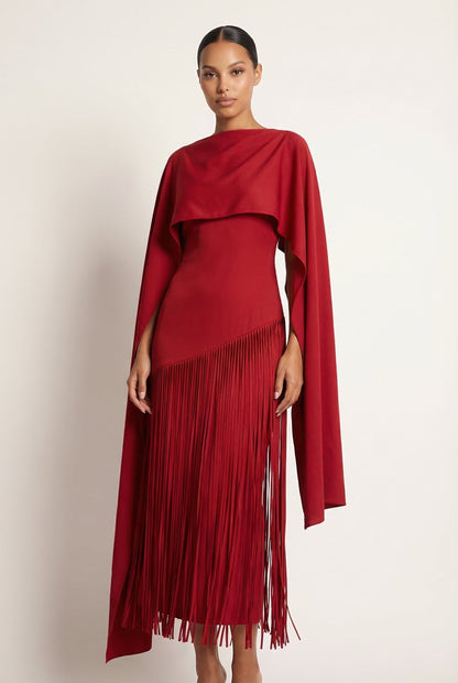 Mariah Sleeve Fringe Cape in Yellow