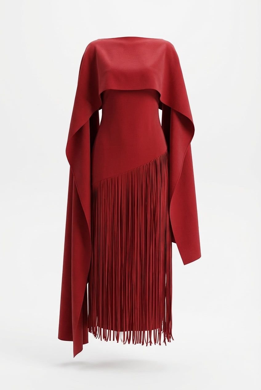 Mariah Sleeve Fringe Cape in Yellow