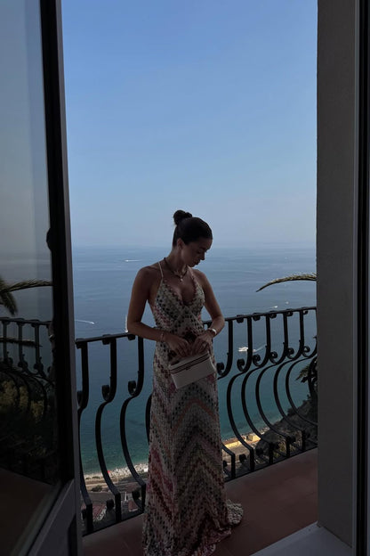 Marie V-Neck Maxi Dress in Beige