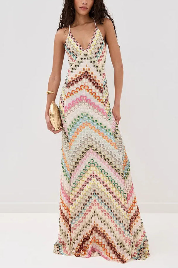 Marie V-Neck Maxi Dress in Beige