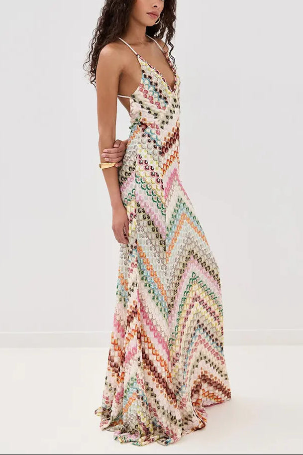 Marie V-Neck Maxi Dress in Beige