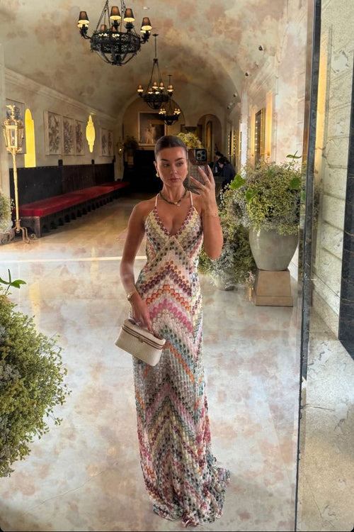 Marie V-Neck Maxi Dress in Beige