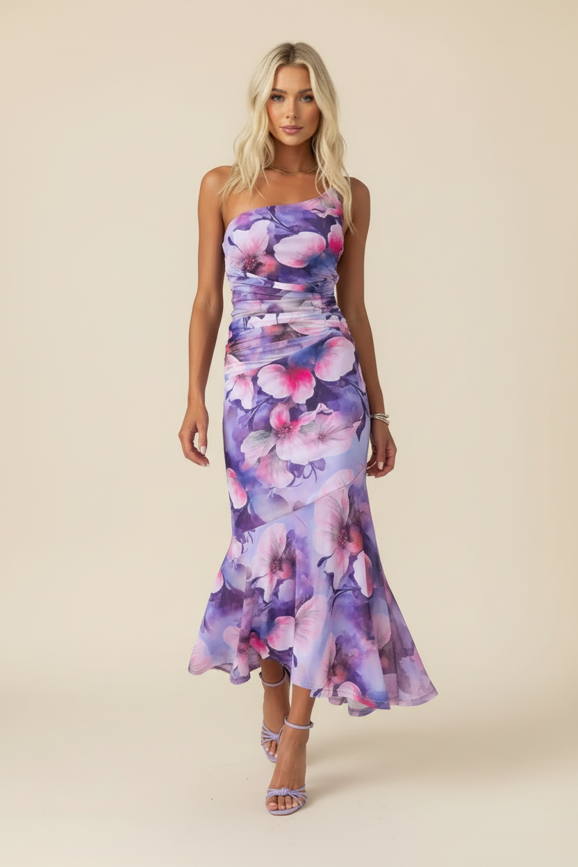 Marissa One-Shoulder Maxi Dress in Purple