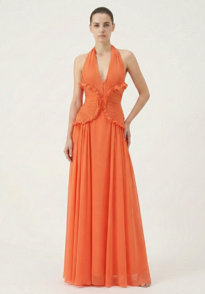 Marlowe Halter Maxi Dress in Orange