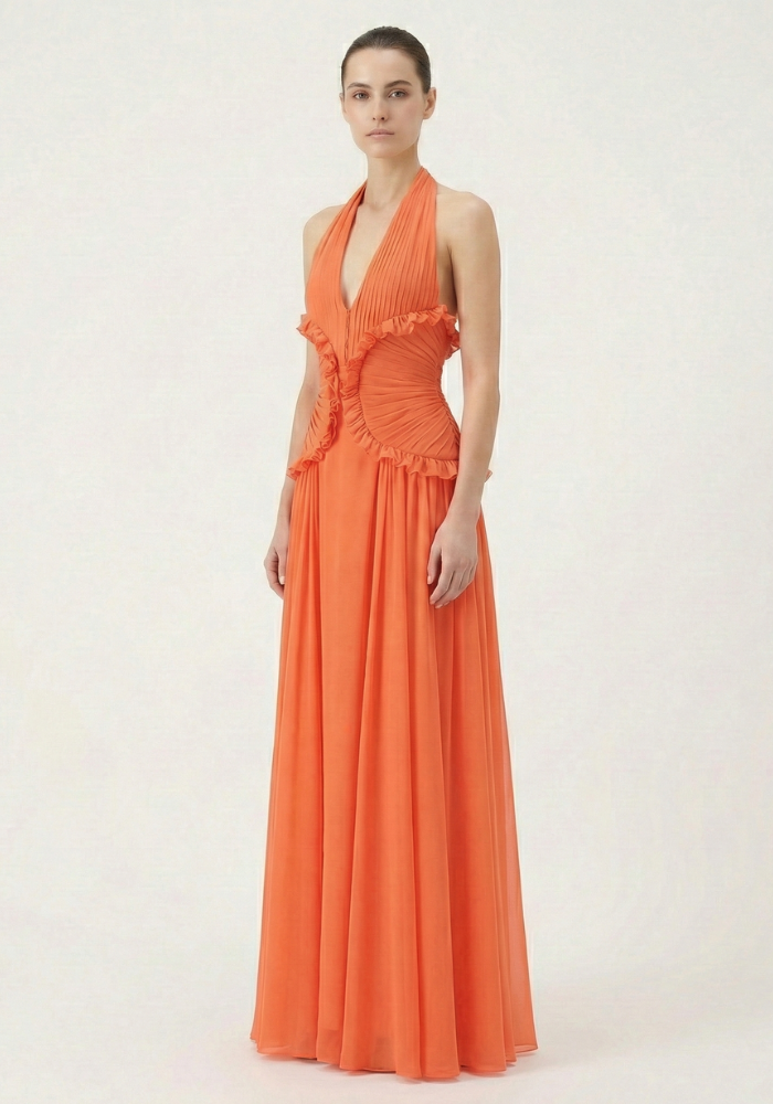 Marlowe Halter Maxi Dress in Orange