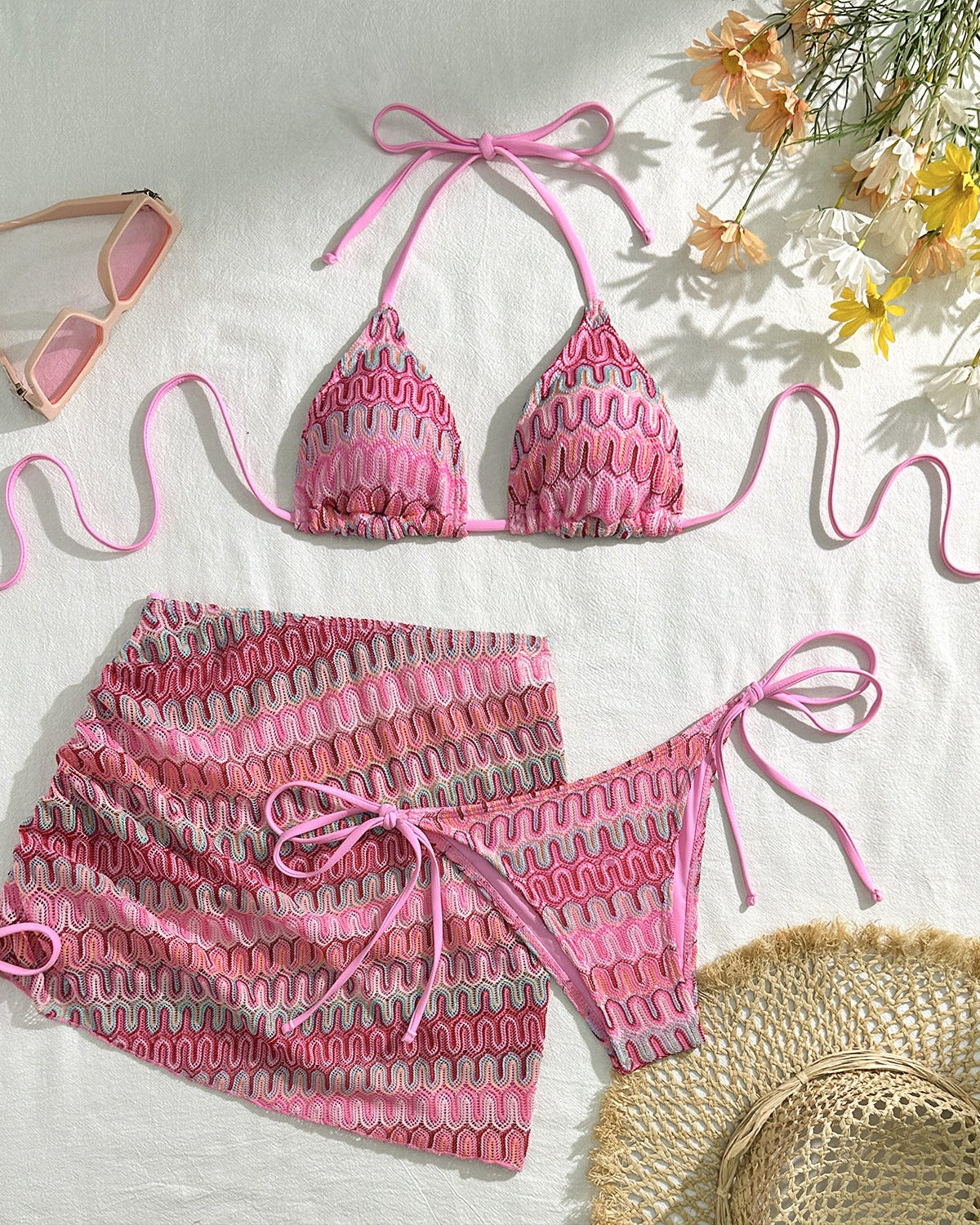 Mayra Print Triangle Bikini Set in Brown
