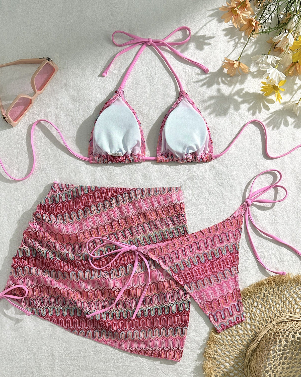 Mayra Print Triangle Bikini Set in Brown