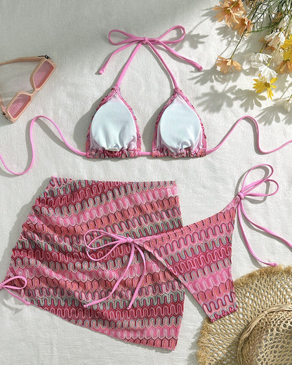 Mayra Print Triangle Bikini Set in Brown
