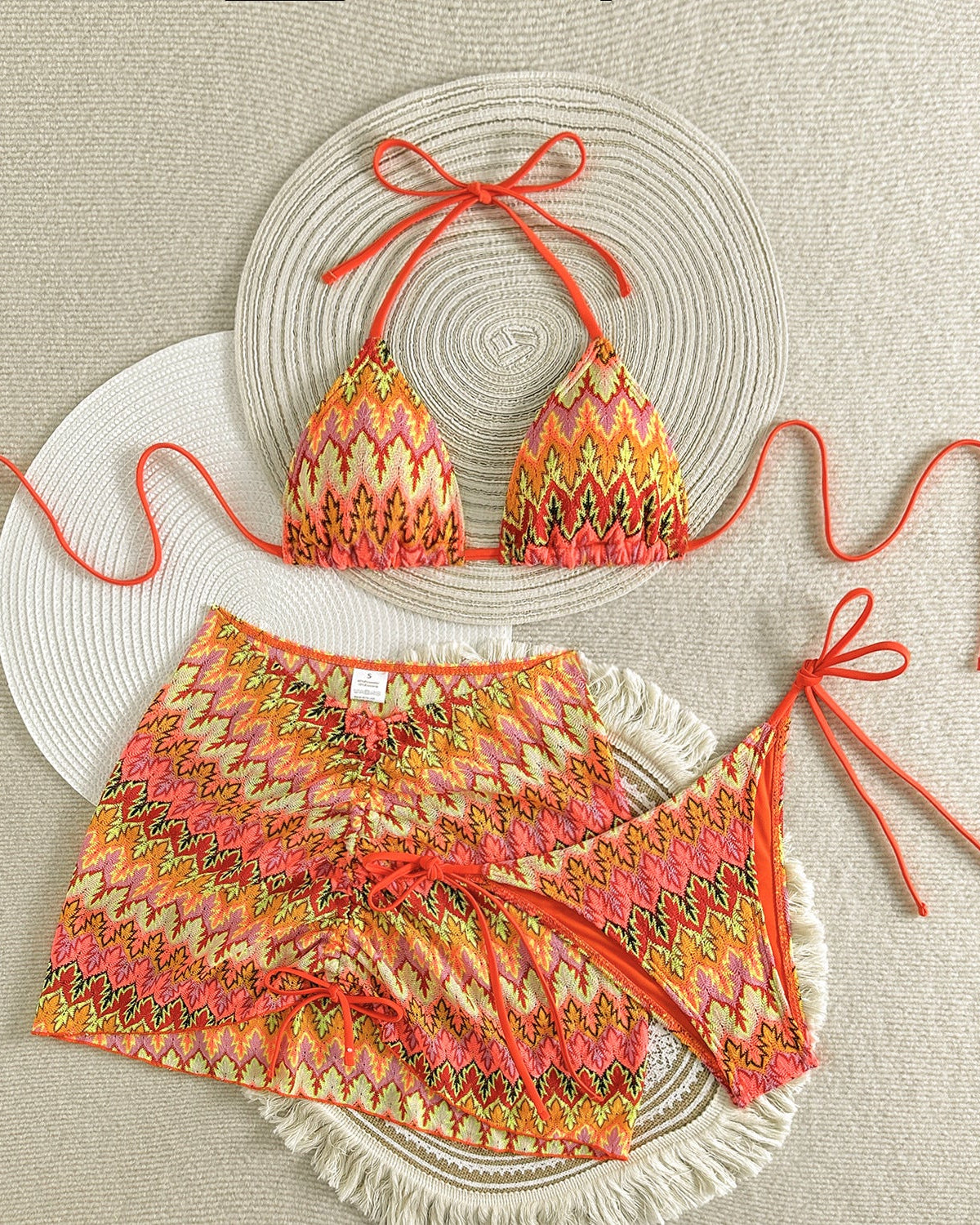 Mayra Print Triangle Bikini Set in Brown