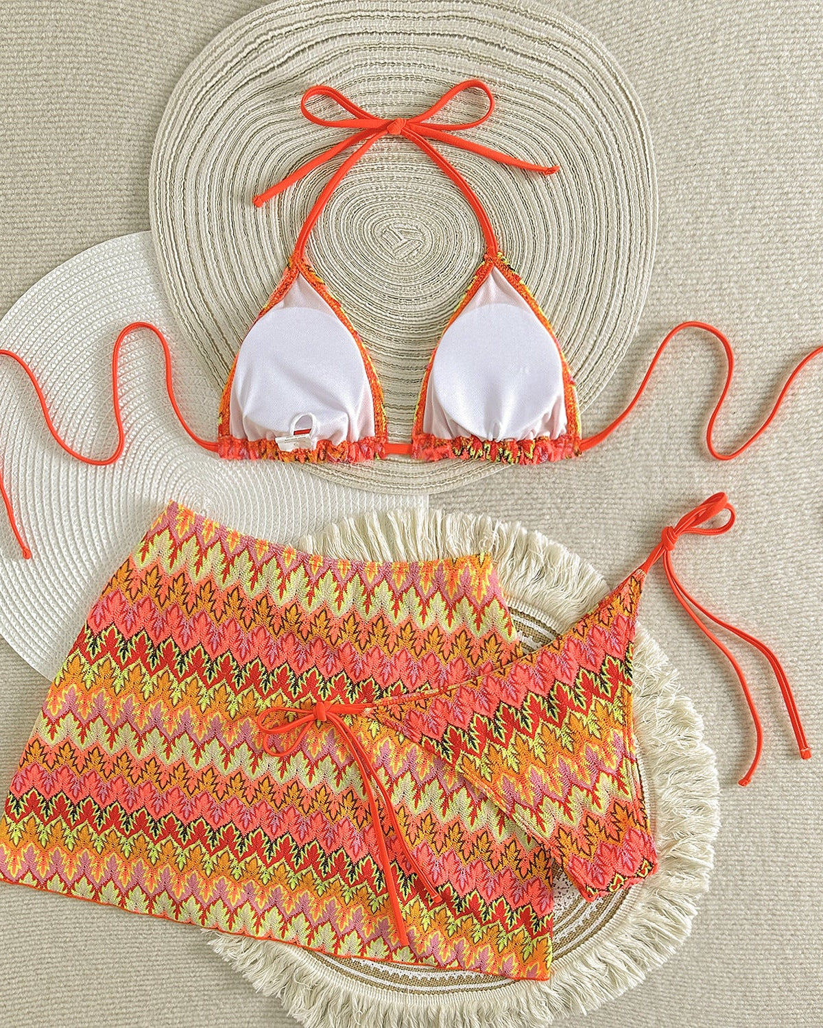 Mayra Print Triangle Bikini Set in Brown
