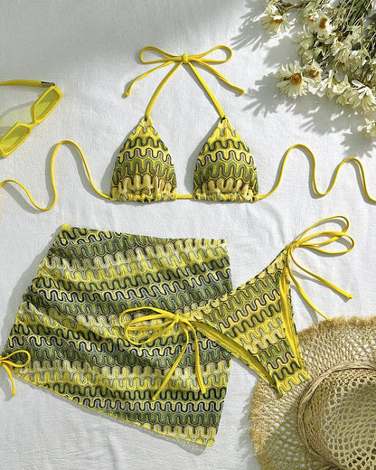 Mayra Print Triangle Bikini Set in Brown