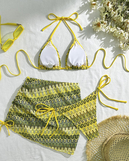 Mayra Print Triangle Bikini Set in Brown