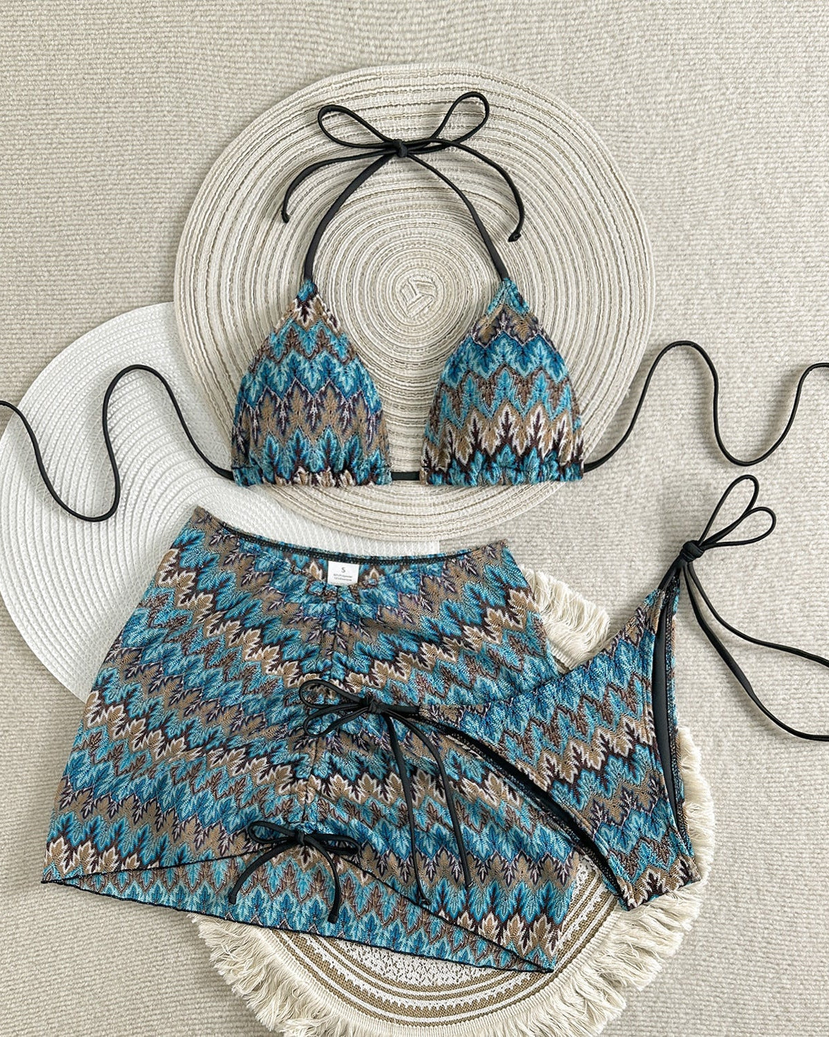 Mayra Print Triangle Bikini Set in Brown