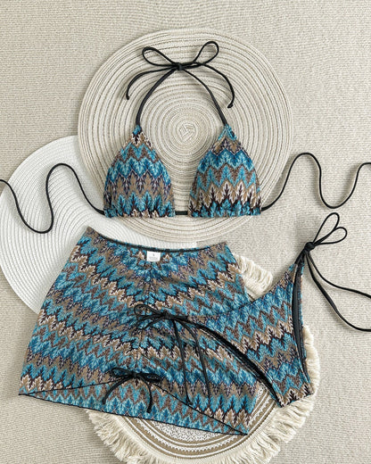 Mayra Print Triangle Bikini Set in Brown