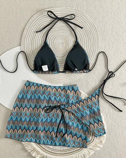 Mayra Print Triangle Bikini Set in Brown