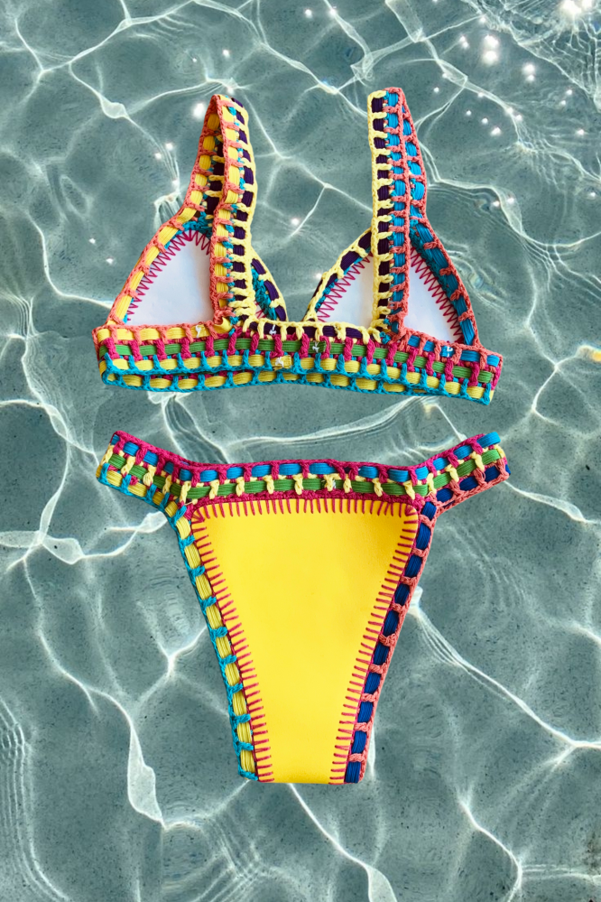 Mckenna Boho Crochet Bikini Set in Yellow